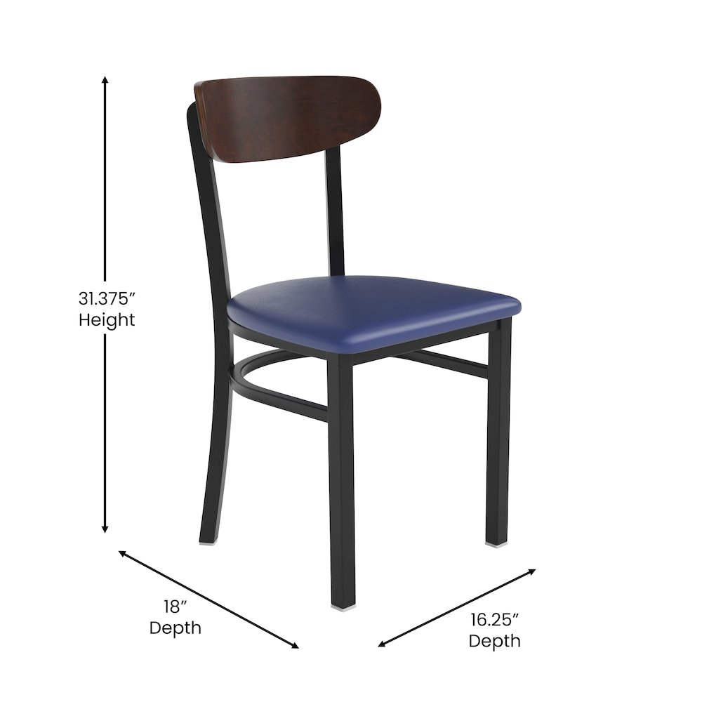 Dining Chair, Wooden Boomerang Back, and Blue Vinyl Seat. Picture 5