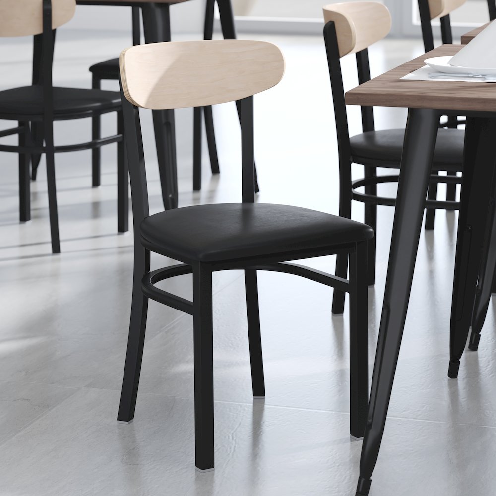 Commercial Dining Chair with Vinyl Upholstered Seat and Wood Boomerang Back. Picture 2