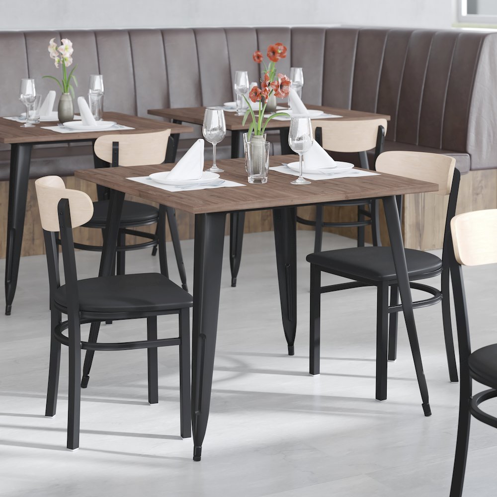 Commercial Dining Chair with Vinyl Upholstered Seat and Wood Boomerang Back. Picture 6