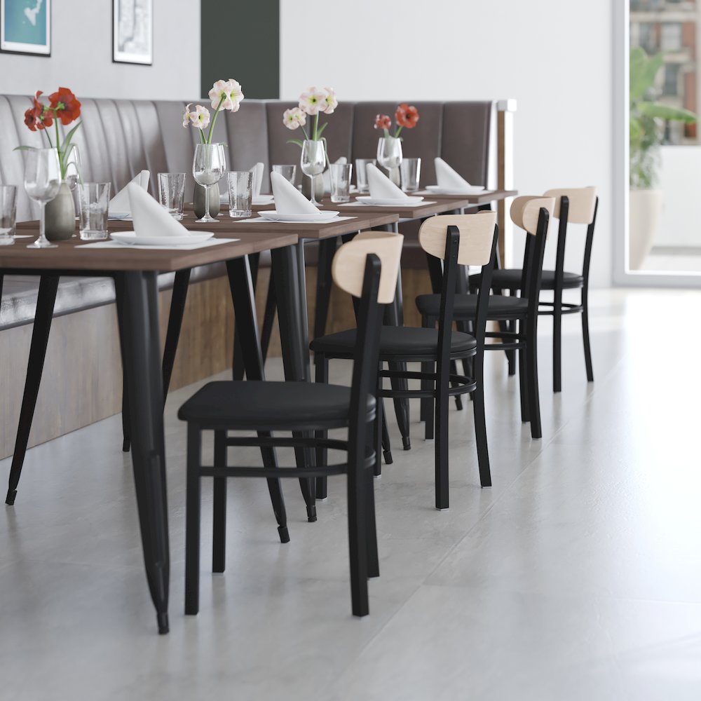 Commercial Dining Chair with Vinyl Upholstered Seat and Wood Boomerang Back. Picture 7