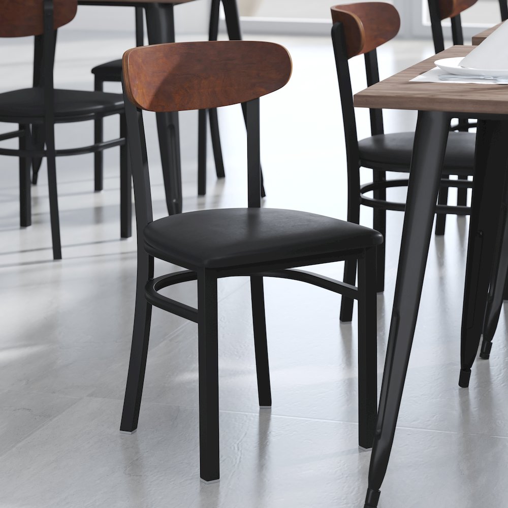 Commercial Dining Chair with Vinyl Upholstered Seat and Wood Boomerang Back. Picture 2