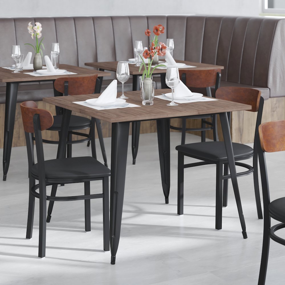 Commercial Dining Chair with Vinyl Upholstered Seat and Wood Boomerang Back. Picture 6