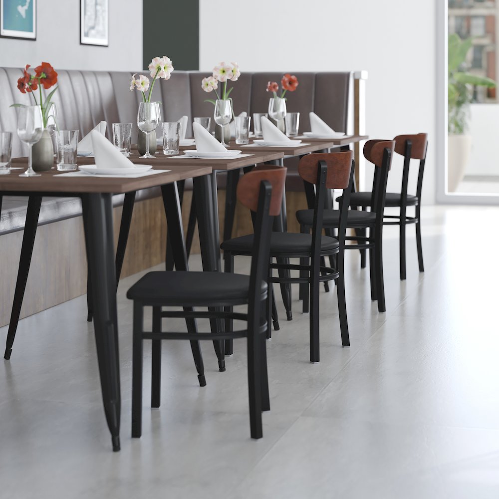 Commercial Dining Chair with Vinyl Upholstered Seat and Wood Boomerang Back. Picture 7
