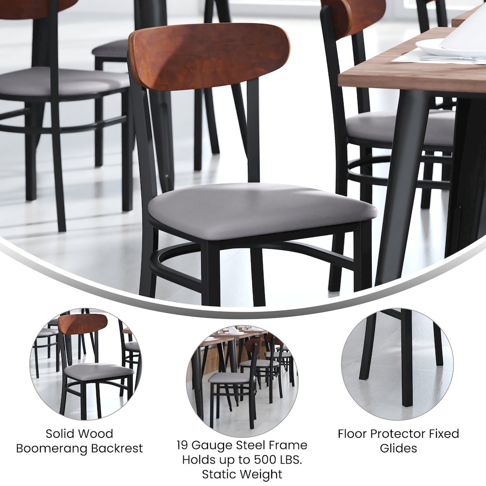 Commercial Dining Chair with Vinyl Upholstered Seat and Wood Boomerang Back. Picture 4