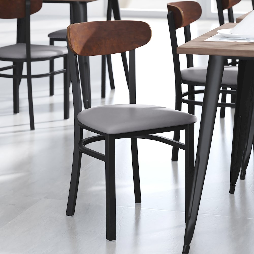 Commercial Dining Chair with Vinyl Upholstered Seat and Wood Boomerang Back. Picture 2
