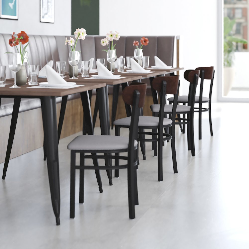 Commercial Dining Chair with Vinyl Upholstered Seat and Wood Boomerang Back. Picture 6