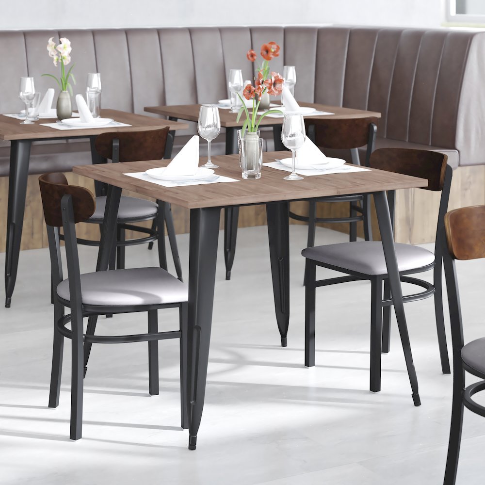 Commercial Dining Chair with Vinyl Upholstered Seat and Wood Boomerang Back. Picture 7