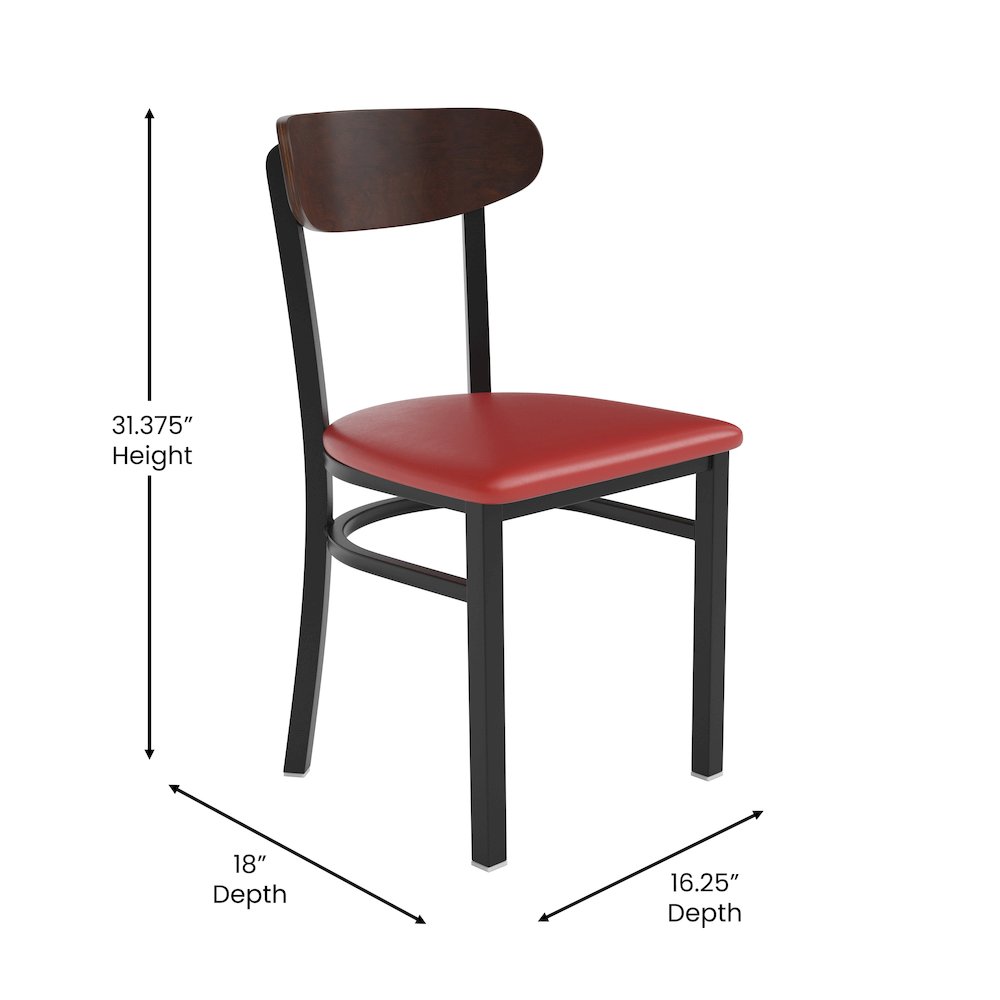 Dining Chair, Wooden Boomerang Back, and Red Vinyl Seat. Picture 5