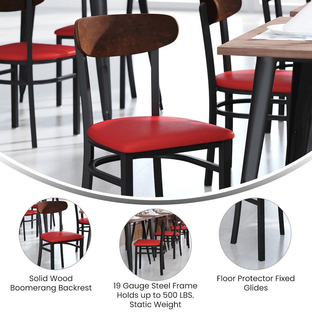 Dining Chair, Wooden Boomerang Back, and Red Vinyl Seat. Picture 4