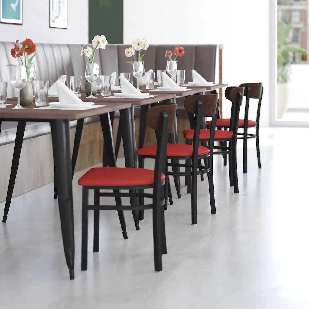 Dining Chair, Wooden Boomerang Back, and Red Vinyl Seat. Picture 6