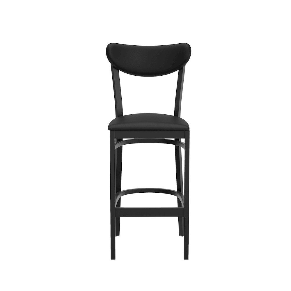 Barstool, Black Steel Frame, Black Vinyl Boomerang Back, and Black Vinyl Seat. Picture 10