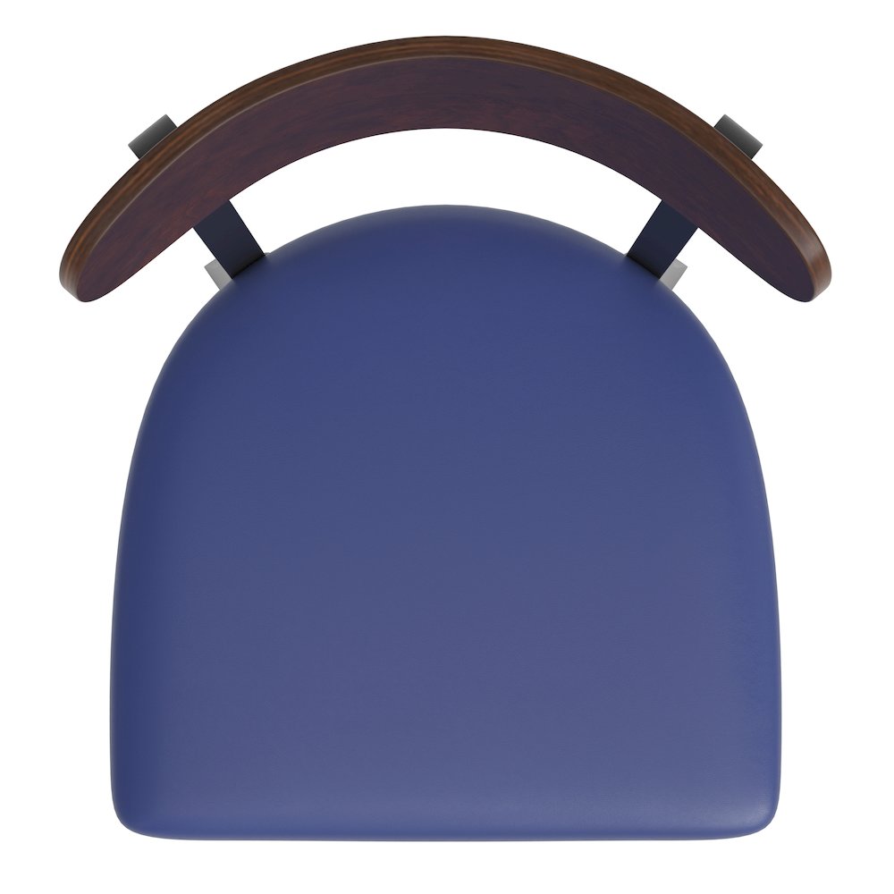 Barstool, Wooden Boomerang Back, and Blue Vinyl Seat. Picture 11