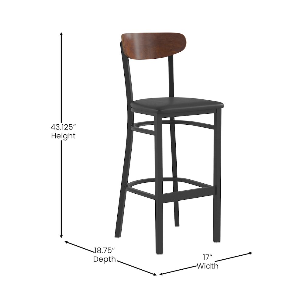 Commercial Bar Stool with Vinyl Upholstered Seat and Wood Boomerang Back. Picture 5