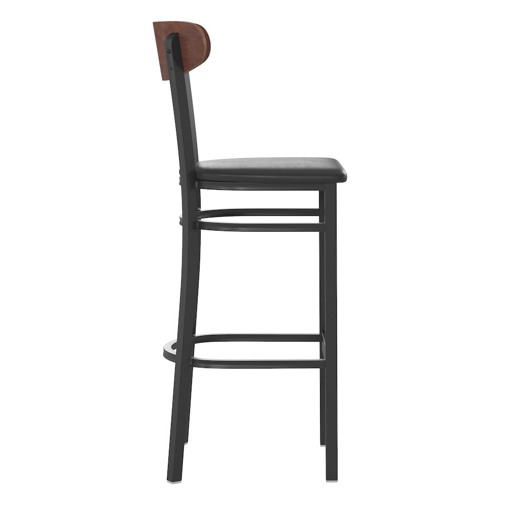 Commercial Bar Stool with Vinyl Upholstered Seat and Wood Boomerang Back. Picture 9