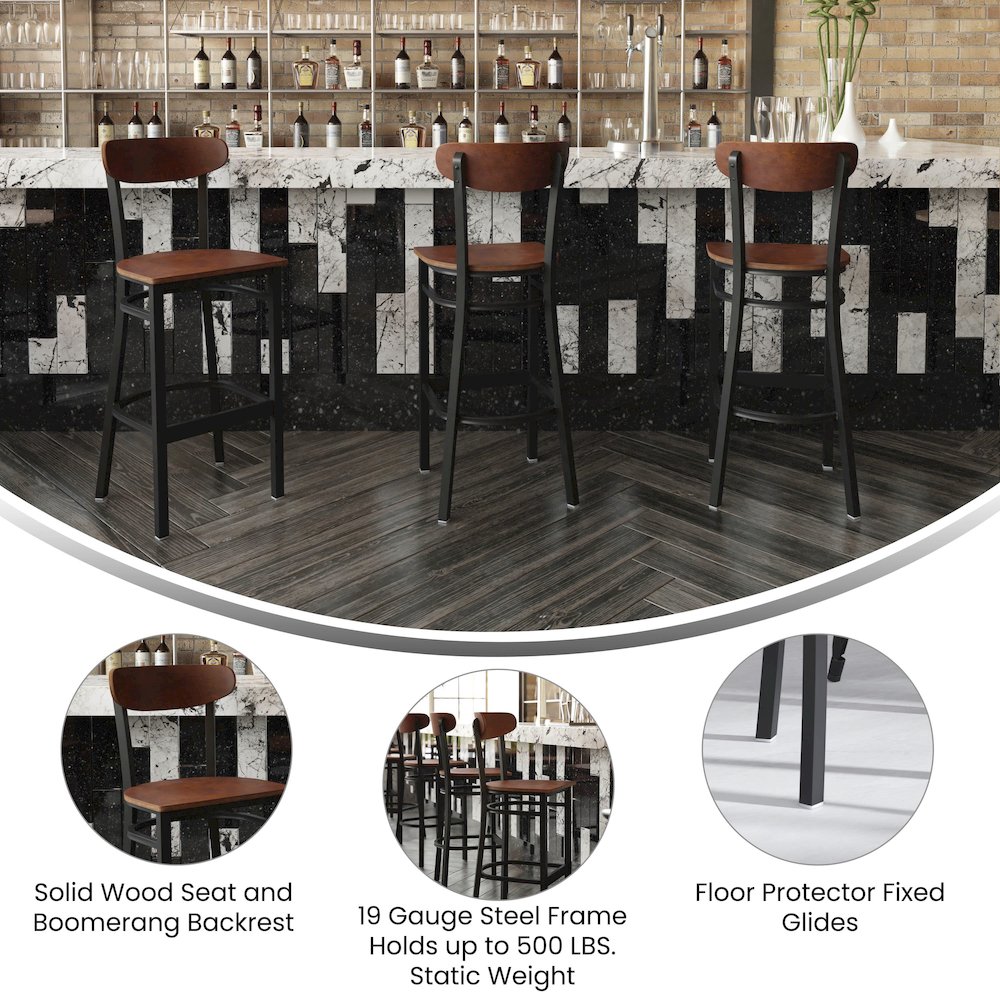 Commercial Grade Bar Stool with Solid Wood Back and Seat. Picture 4
