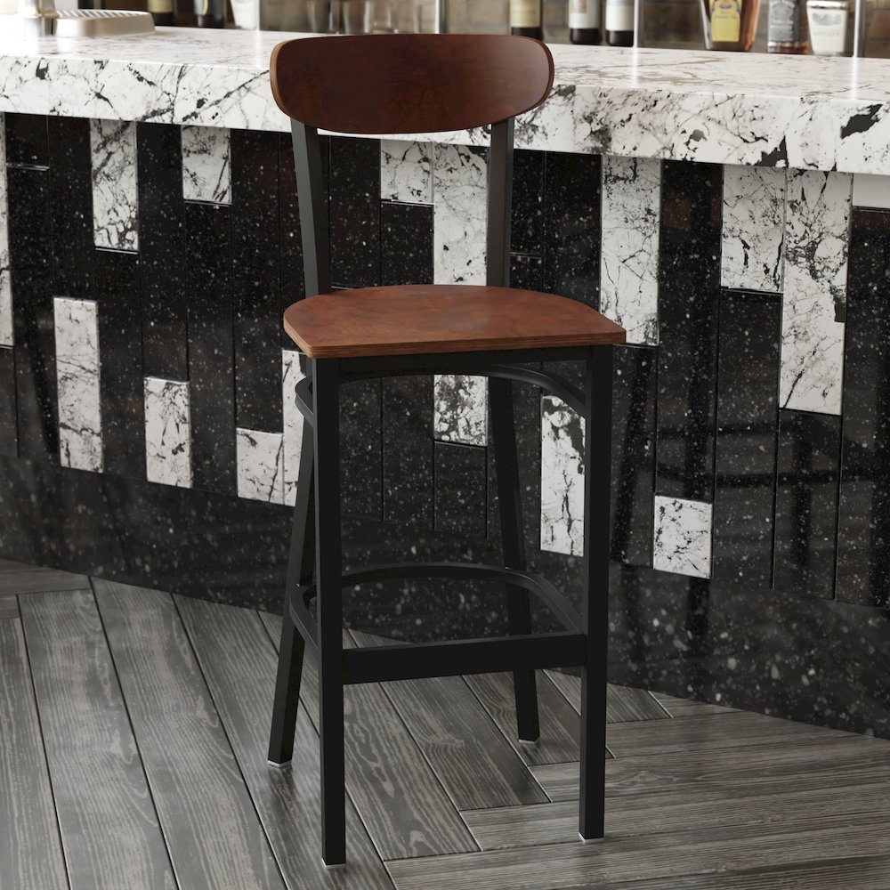 Commercial Grade Bar Stool with Solid Wood Back and Seat. Picture 2