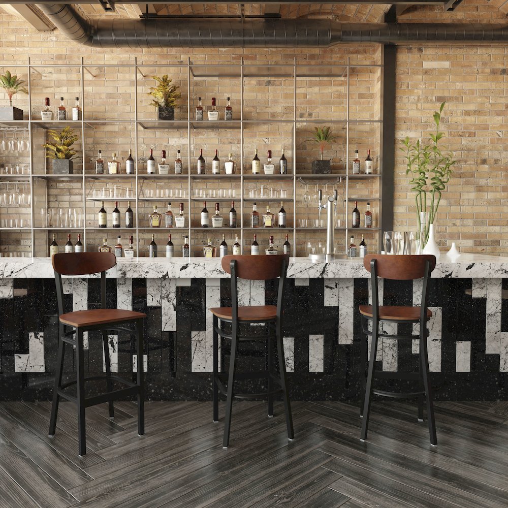 Commercial Grade Bar Stool with Solid Wood Back and Seat. Picture 6