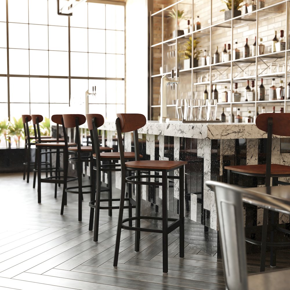Commercial Grade Bar Stool with Solid Wood Back and Seat. Picture 7