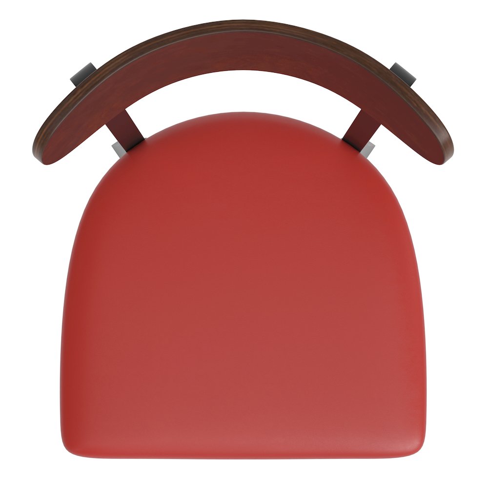 Barstool, Wooden Boomerang Back, and Red Vinyl Seat. Picture 11
