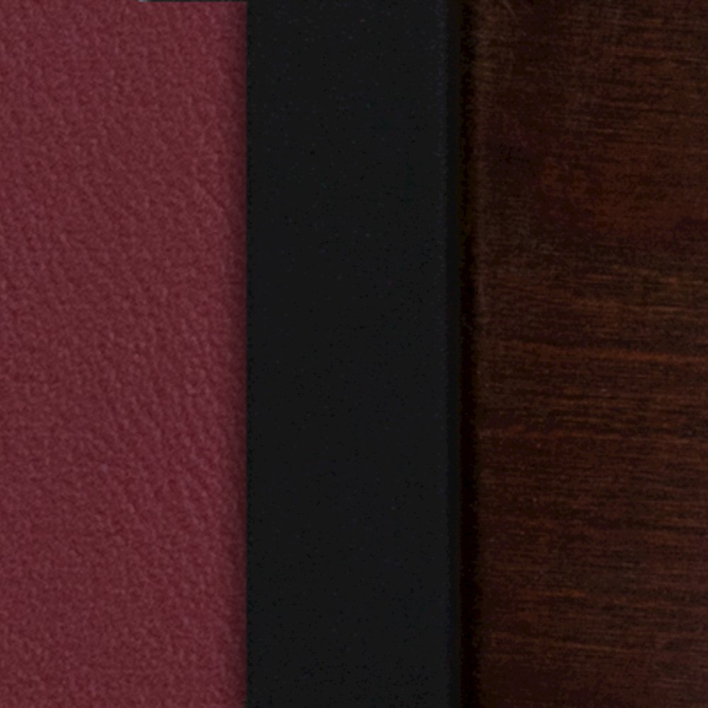 Black 3 Circle Back Metal Restaurant Chair - Walnut Wood Back, Burgundy Vinyl Seat. Picture 6
