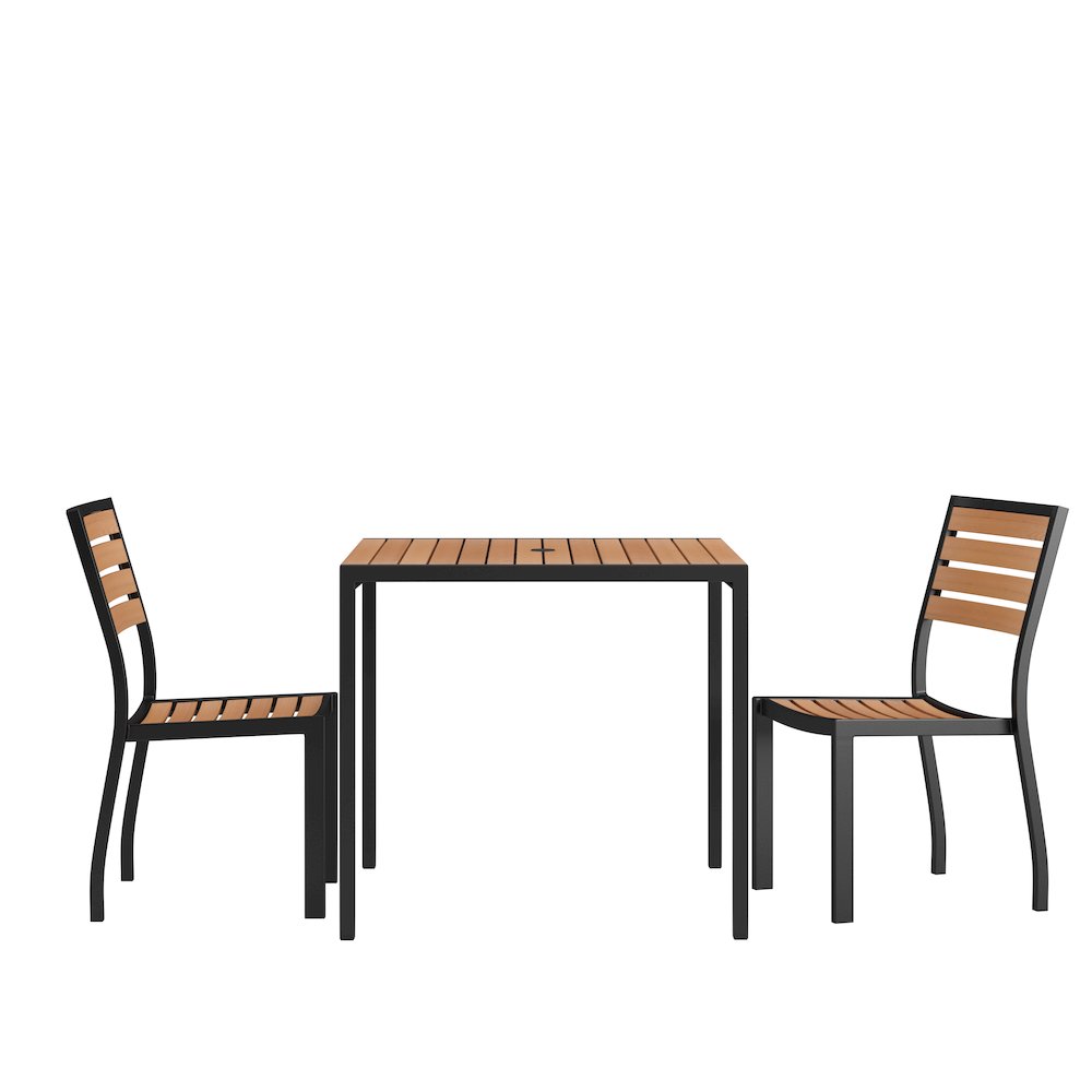 3 Piece Patio Table Set - Poly Slats - 35" Table with 2 Stackable Chairs. Picture 1