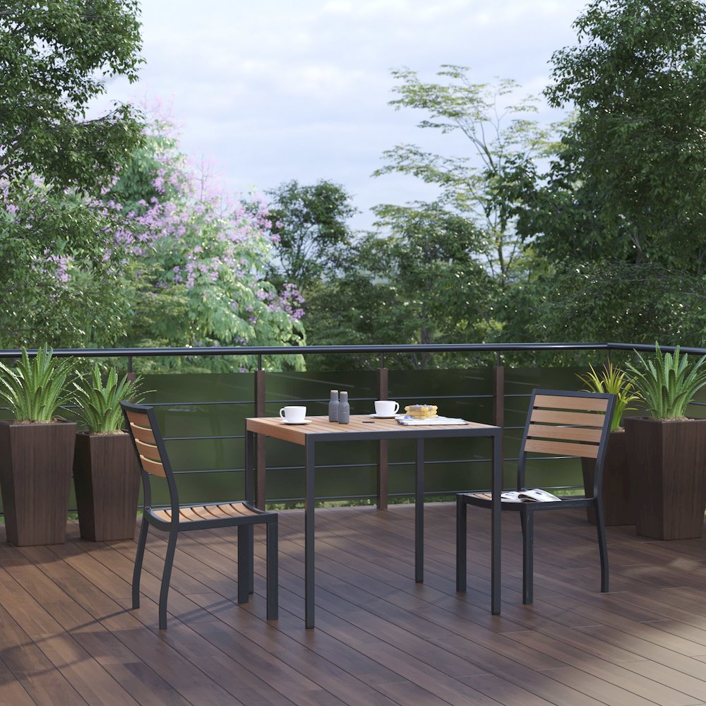 3 Piece Patio Table Set - Poly Slats - 35" Table with 2 Stackable Chairs. Picture 2