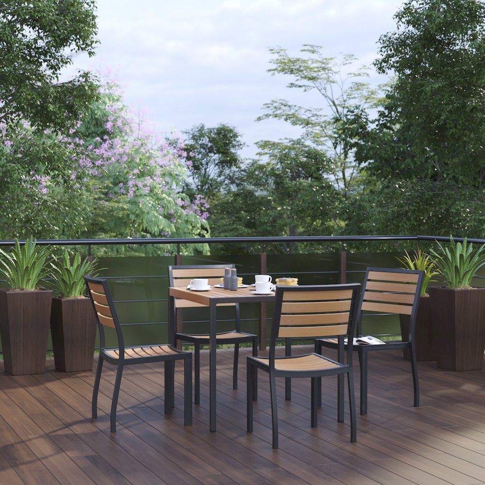 5 Piece Patio Table Set - Poly Slats - 35" Table with 4 Stackable Chairs. Picture 2