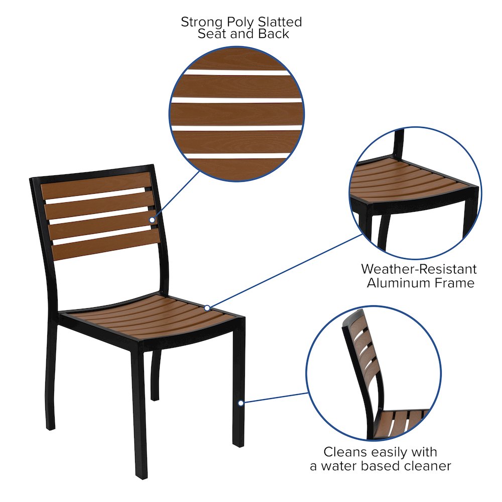 7 Piece Patio Set-4 Stacking Chairs, 35" Table, Teal Umbrella, Base. Picture 5