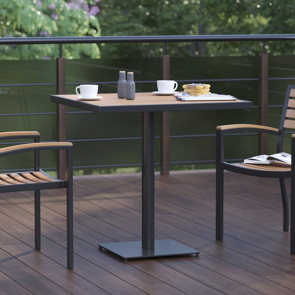 Outdoor Patio Bistro Dining Table with Faux Teak Poly Slats, 30" Square. Picture 2
