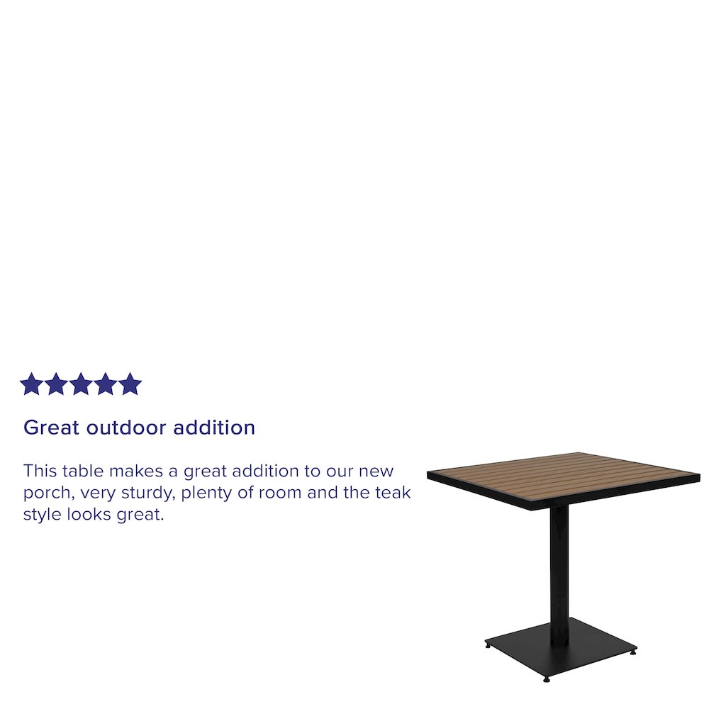 Outdoor Patio Bistro Dining Table with Faux Teak Poly Slats, 30" Square. Picture 4
