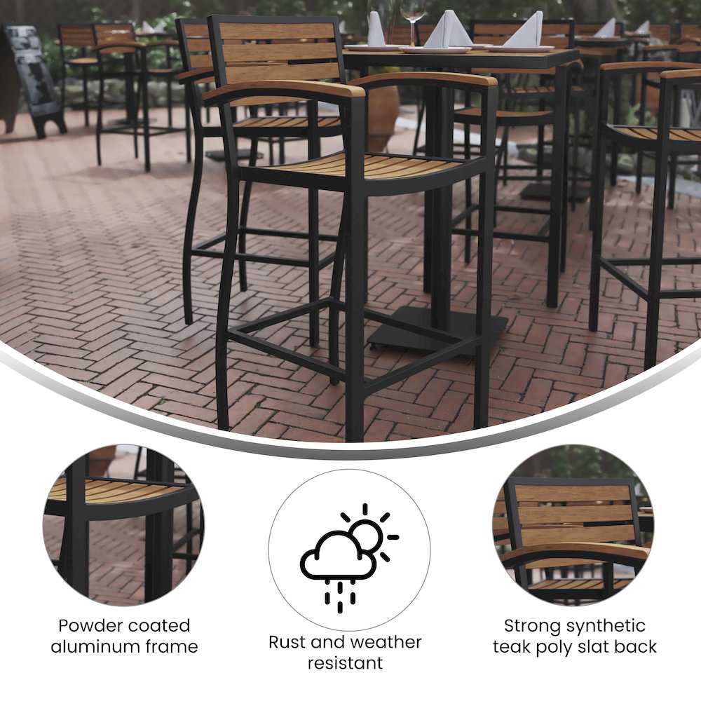 Contemporary All-Weather Patio Bar Stool with Arms. Picture 4