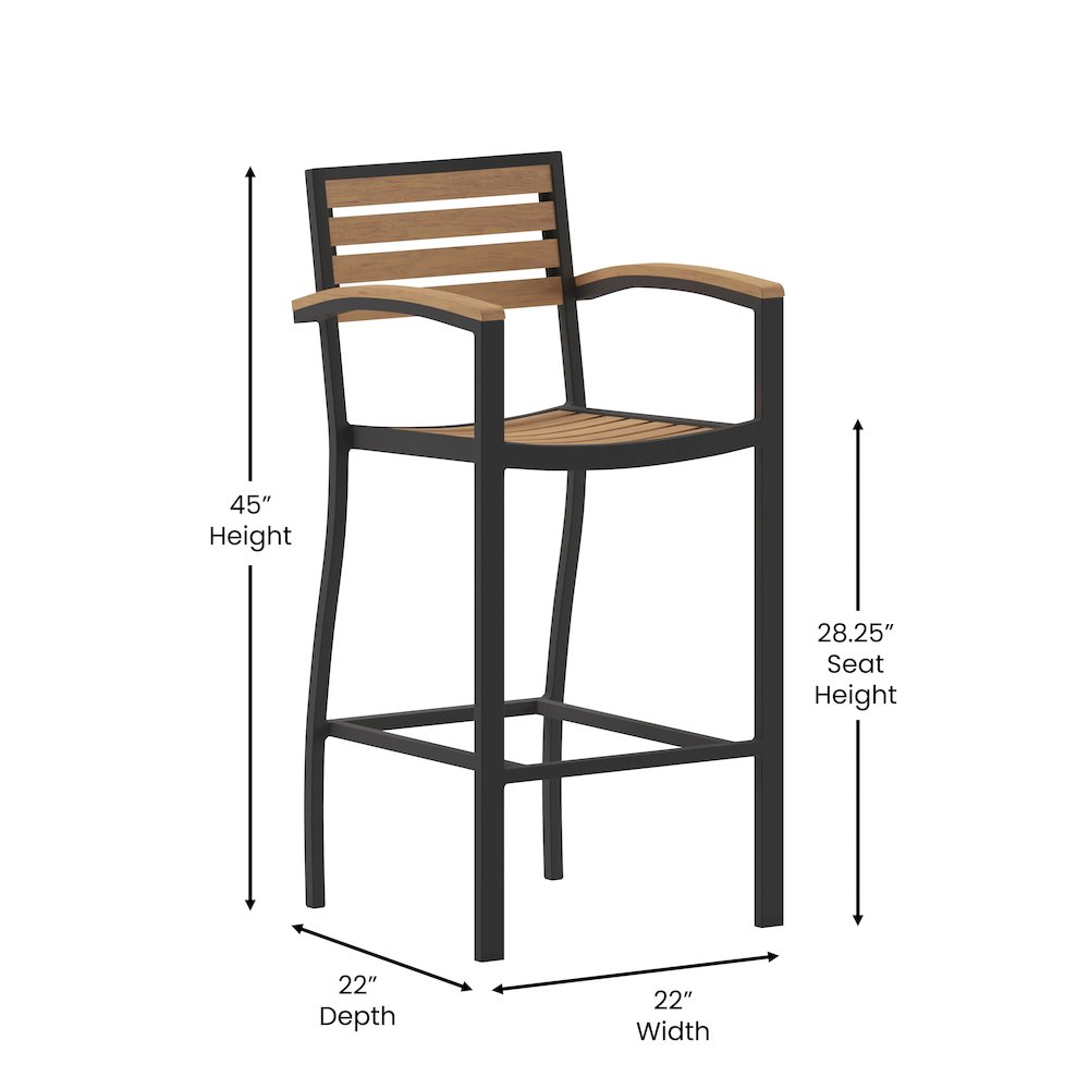 Contemporary All-Weather Patio Bar Stool with Arms. Picture 5