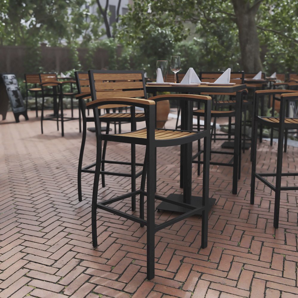 Contemporary All-Weather Patio Bar Stool with Arms. Picture 2