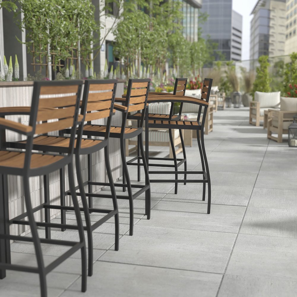 Contemporary All-Weather Patio Bar Stool with Arms. Picture 6