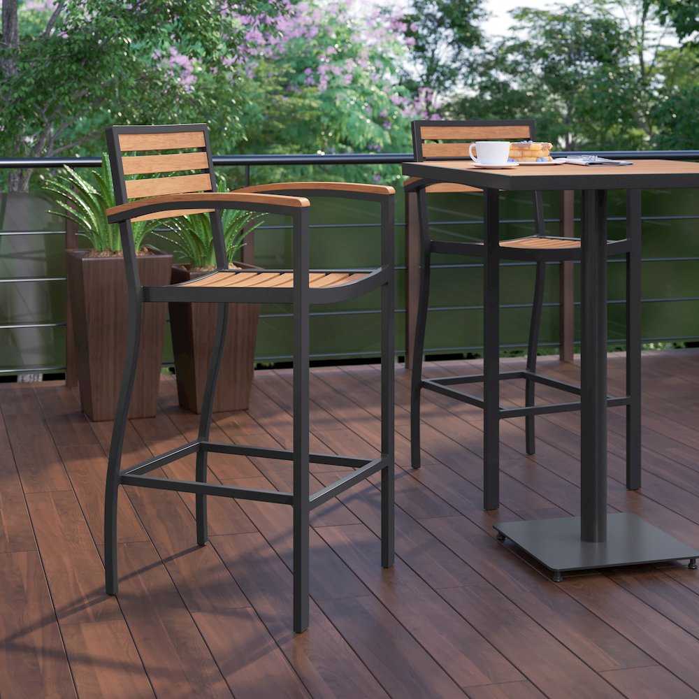 Contemporary All-Weather Patio Bar Stool with Arms. Picture 7