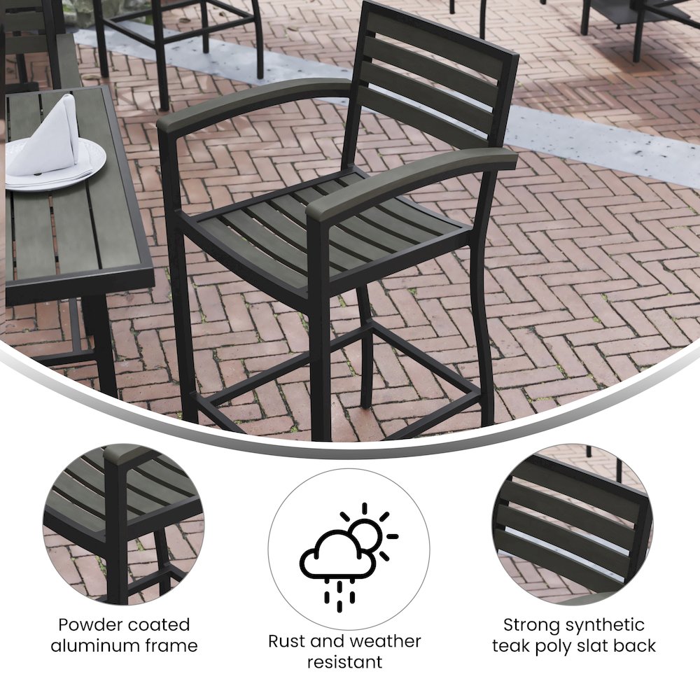 Contemporary All-Weather Patio Bar Stool with Arms. Picture 4