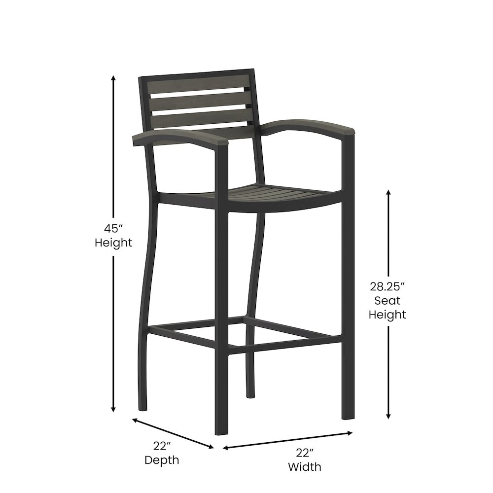 Contemporary All-Weather Patio Bar Stool with Arms. Picture 5