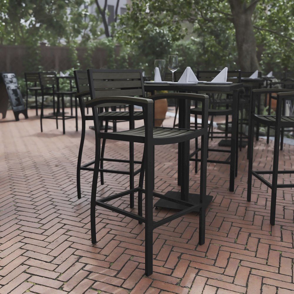Contemporary All-Weather Patio Bar Stool with Arms. Picture 2