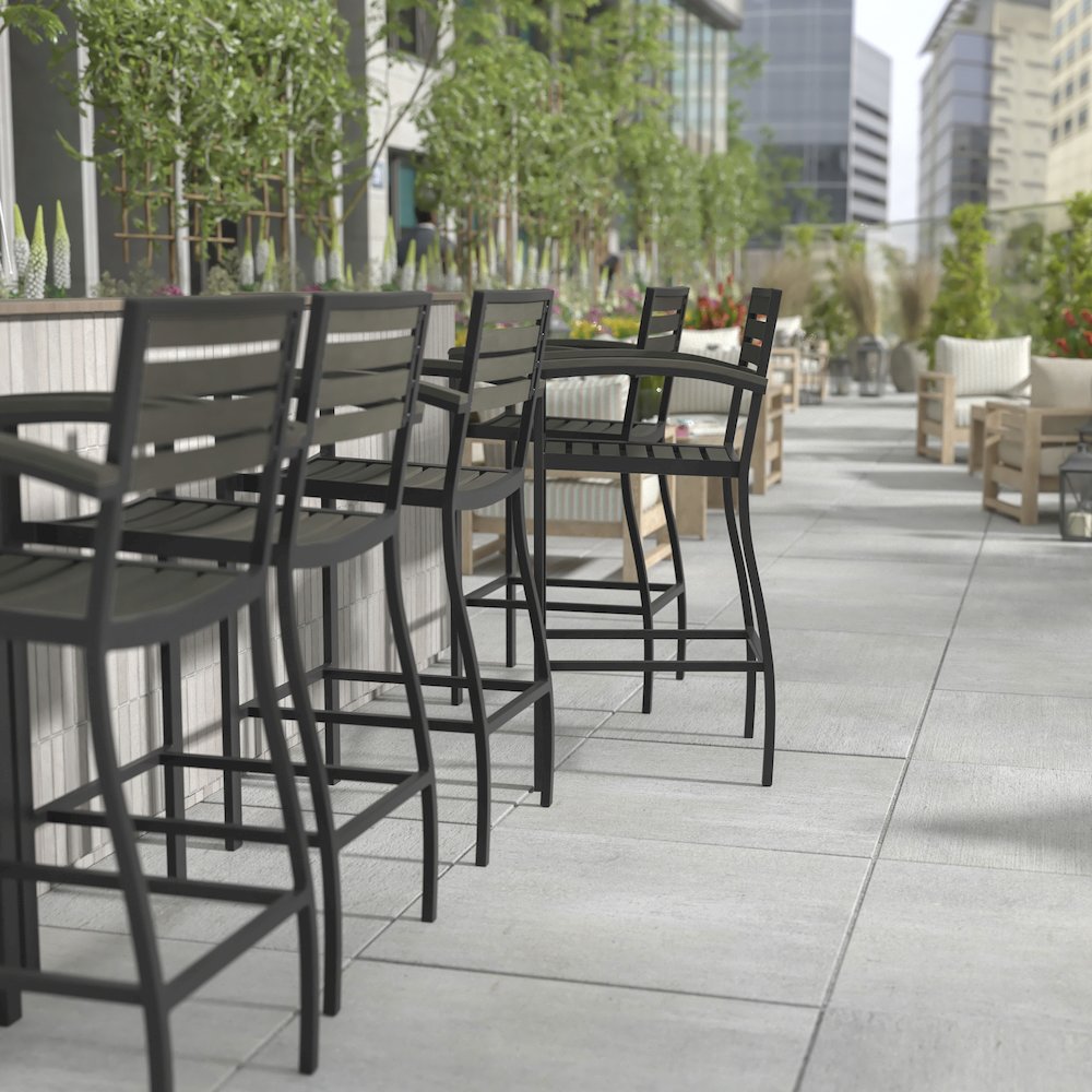 Contemporary All-Weather Patio Bar Stool with Arms. Picture 6
