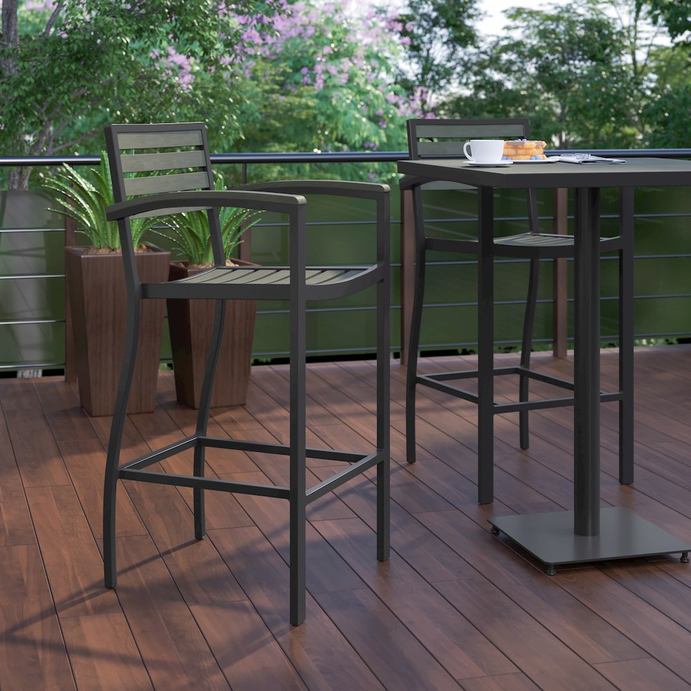 Contemporary All-Weather Patio Bar Stool with Arms. Picture 7