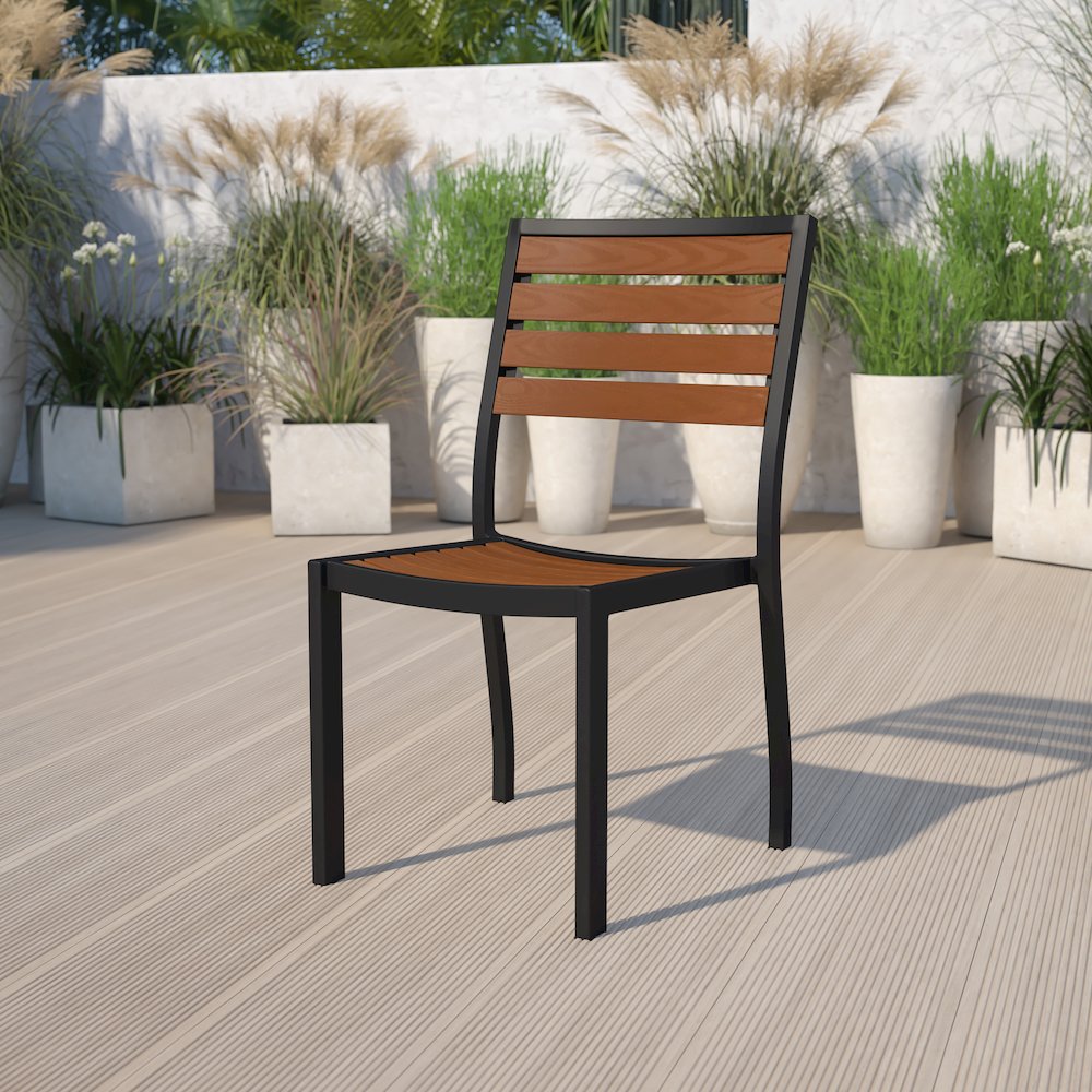 Outdoor Stackable Side Chair with Faux Teak Poly Slats. Picture 2