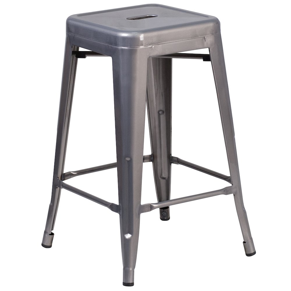 24'' High Backless Clear Coated Metal Indoor Counter Height Stool with Square Seat. Picture 1