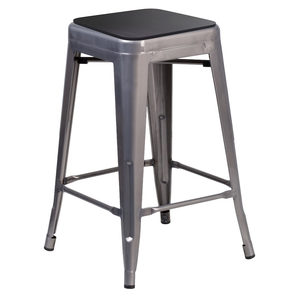 24" Silver Antique Finish with Clear Coat Metal Backless Counter Height Stool. Picture 1
