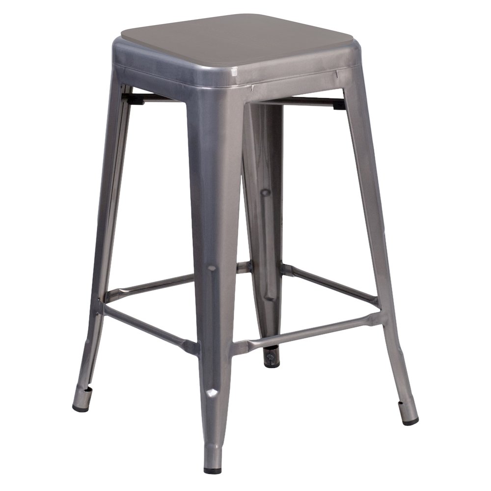24" Silver Antique Finish with Clear Coat Metal Backless Counter Height Stool. Picture 1