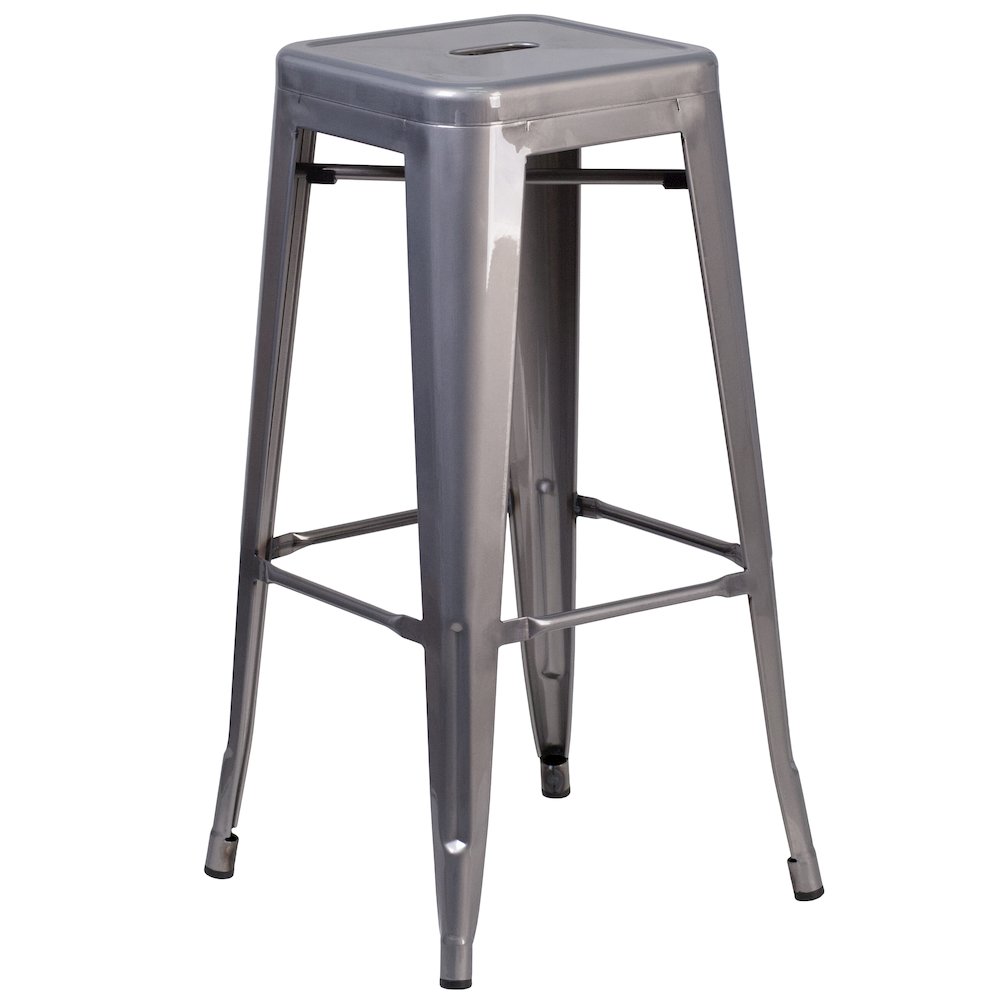 30'' High Backless Clear Coated Metal Indoor Barstool with Square Seat. Picture 1