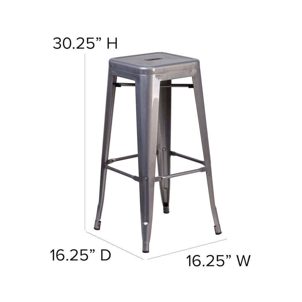 30'' High Backless Clear Coated Metal Indoor Barstool with Square Seat. Picture 5