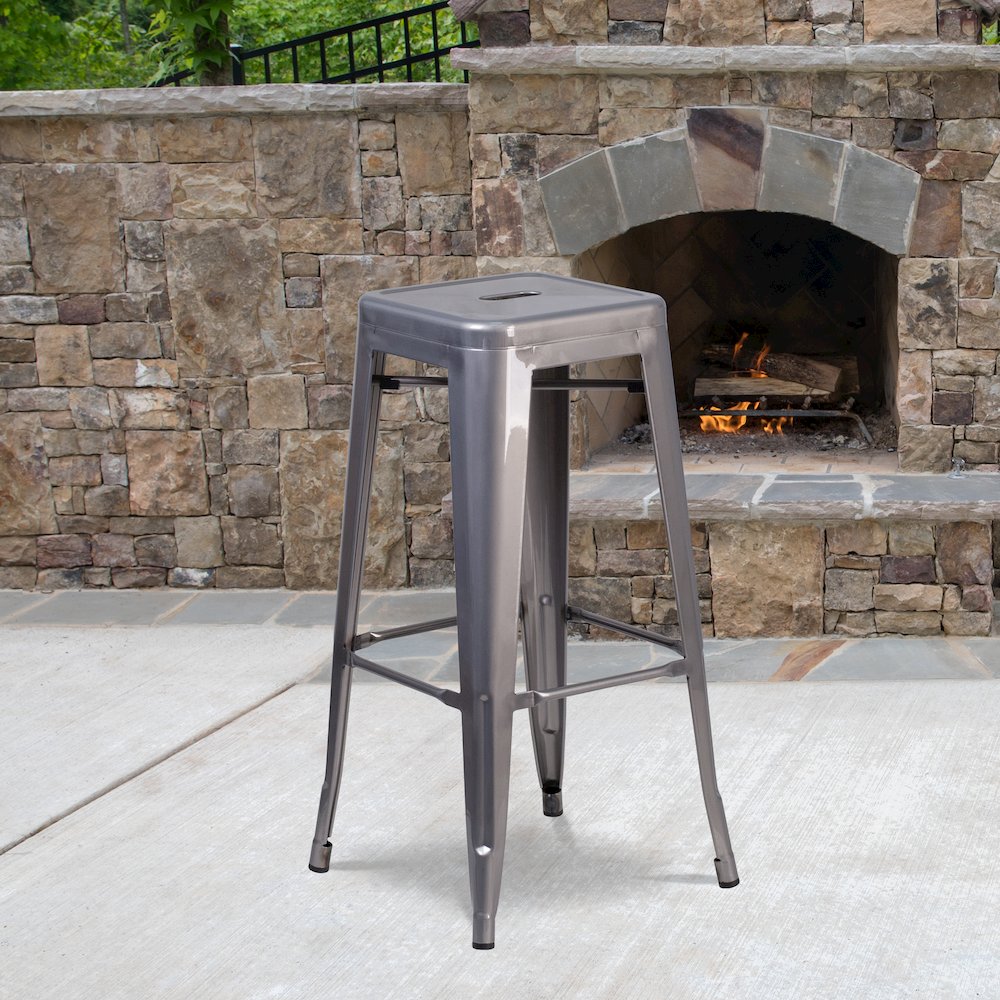30'' High Backless Clear Coated Metal Indoor Barstool with Square Seat. Picture 2