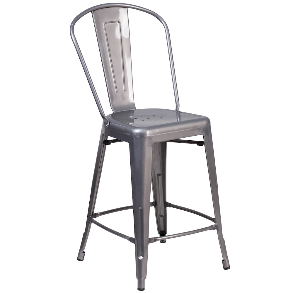 24'' High Clear Coated Indoor Counter Height Stool with Back. Picture 1