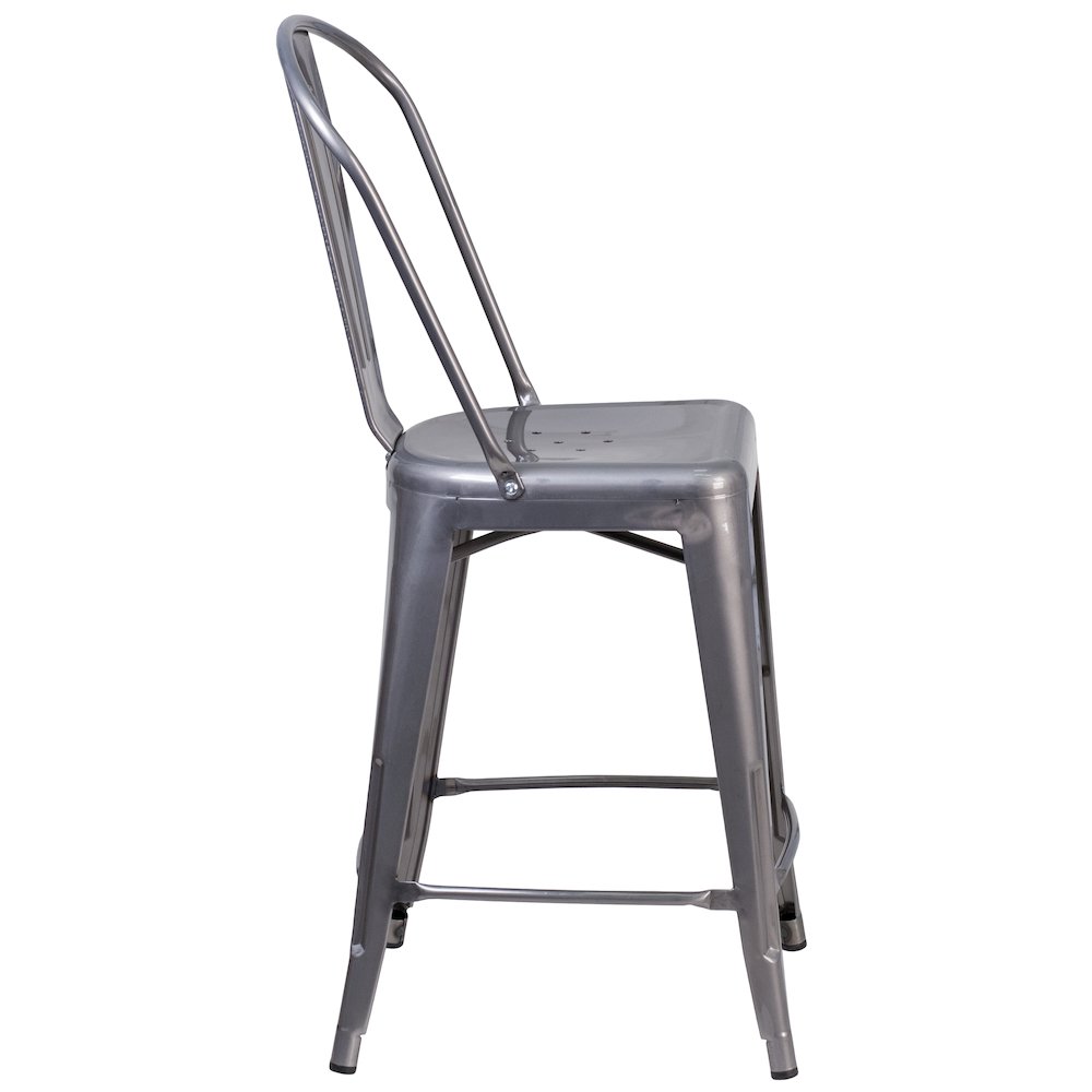 24'' High Clear Coated Indoor Counter Height Stool with Back. Picture 7