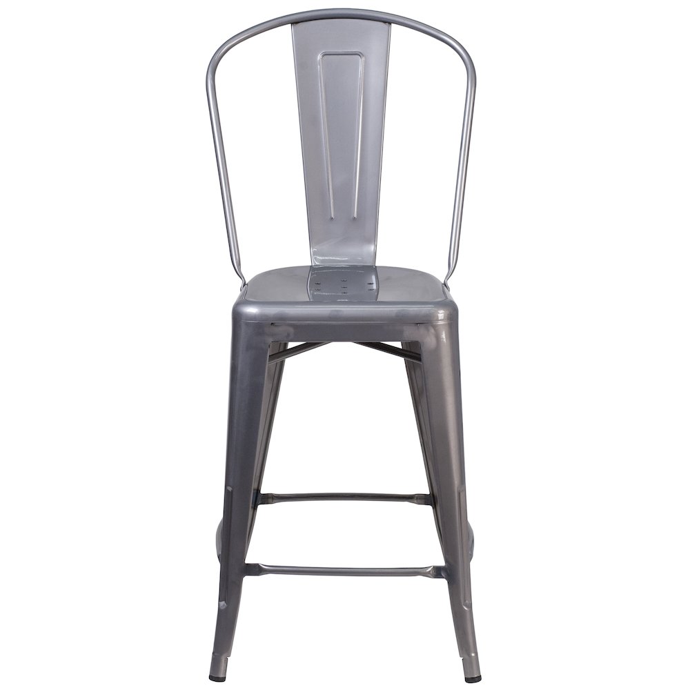 24'' High Clear Coated Indoor Counter Height Stool with Back. Picture 8